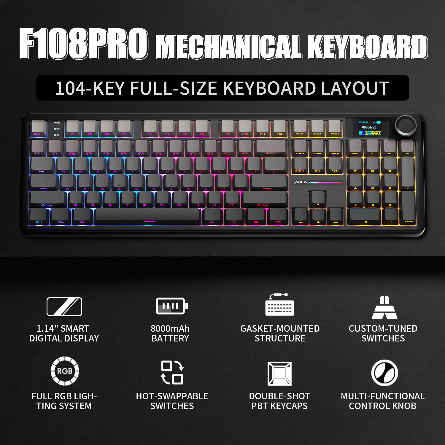 Gaming Keyboard Corsair - Teclado Mecánico AULA F108 PRO, Diseño